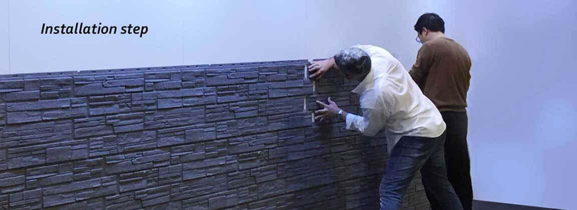 Los técnicos están instalando el panel de pared de ADD STONE.