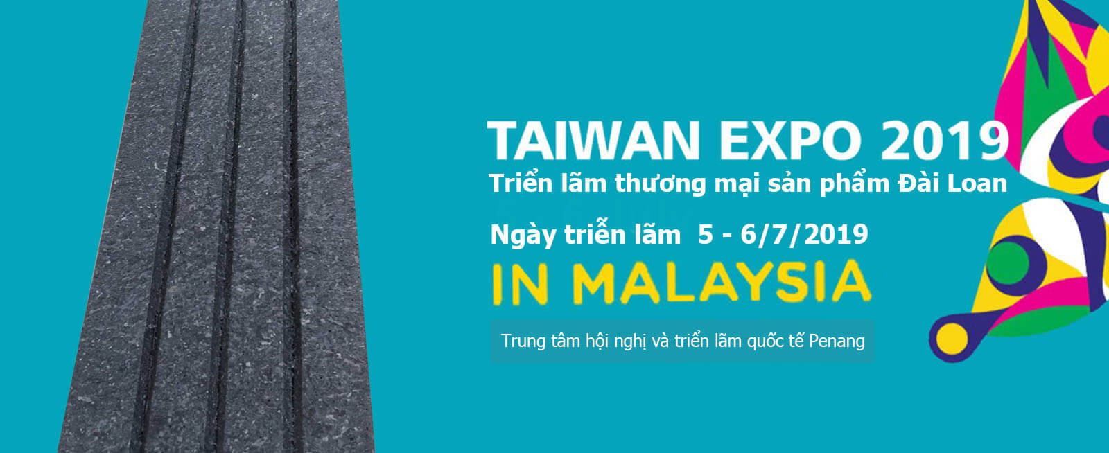 Thiết kế cảnh quan của Triển lãm thương mại sản phẩm Đài Loan tại Malaysia 2019. Là sự kết hợp khái niệm Vương quốc Hồ Điệp của Đài Loan và sự dũng cảm và kiên trì của Hổ Mã Lai, cộng với màu sơn giống như đá granite.