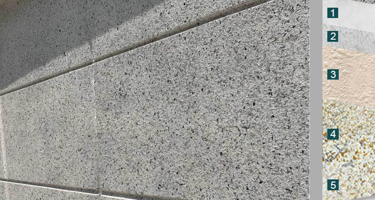 ADD STONE is a Faux-Stone system coating consisting of five different functional coatings, creating a wall with real-stone granite color and texture.